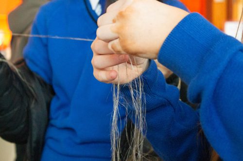 photo of young person's hands with flax string