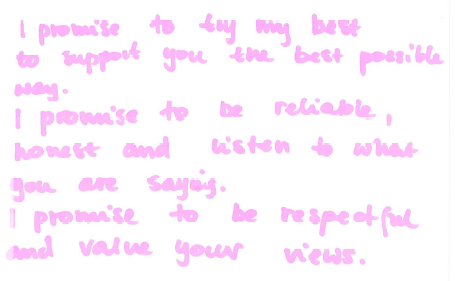 Picture of handwritten pledge by Social Worker