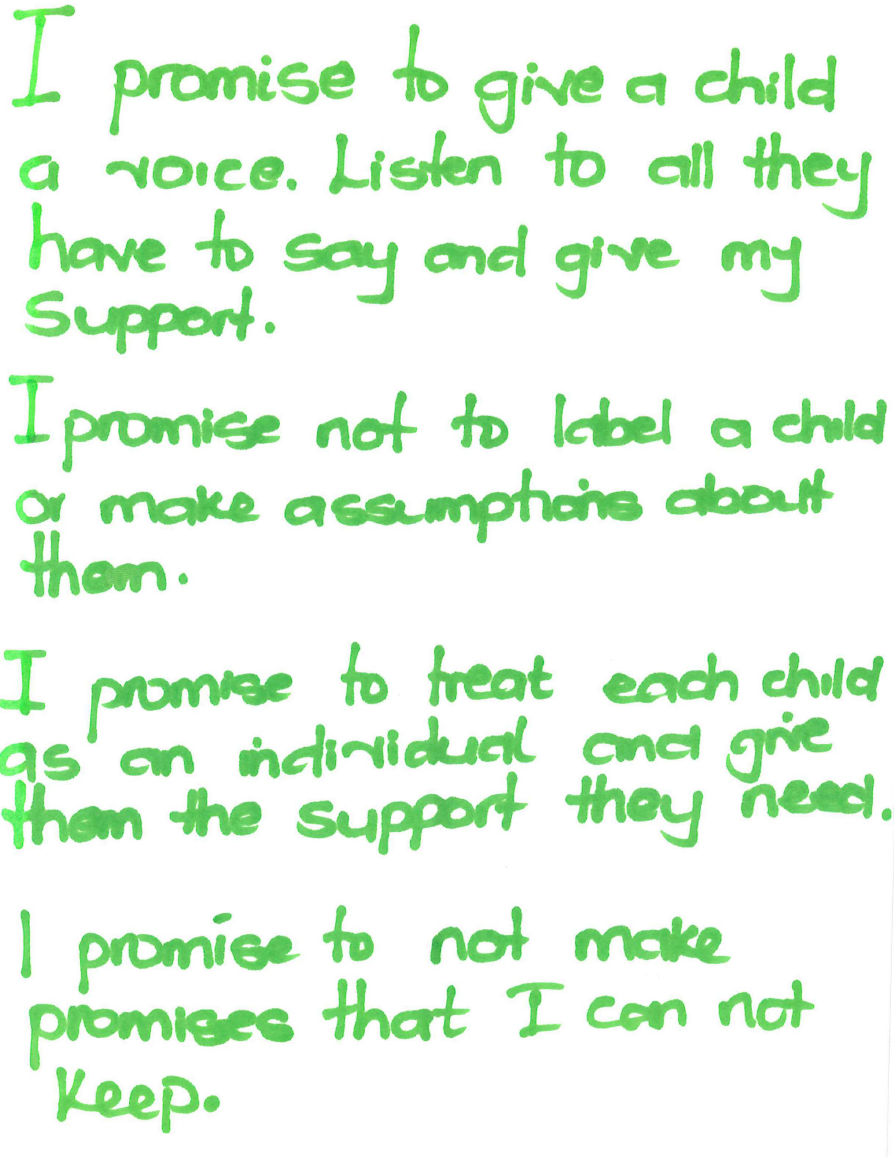 Handwritten pledge by Social Worker